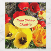 Gele en rode Tulpen van afgelopen dag Wijn Etiket (Enkel label)