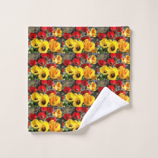 Gele en rode tulpen washandje (Wasdoekje)