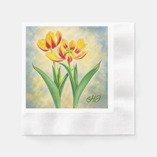 Gele en Rode Tulpenspecifiek Bedrukt Servet (Voorkant)