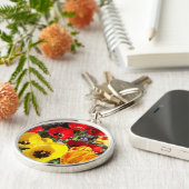 Gele en rode Tulps Premium Key Ring Sleutelhanger (Zijkant)