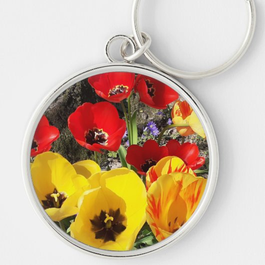 Gele en rode Tulps Premium Key Ring Sleutelhanger (Voorkant)