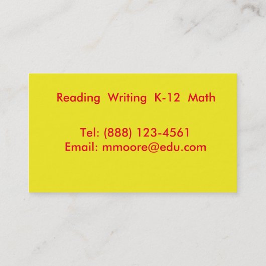 Gele en Rode Tutor Visitekaartje (Achterkant)