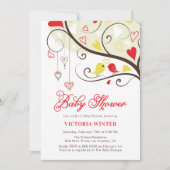 Gele en rode vogels en hartsnaren Baby shower Kaart (Voorkant)