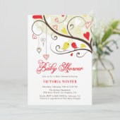 Gele en rode vogels en hartsnaren Baby shower Kaart (Staand voorkant)
