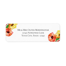 Gele en rode Waterverf bloemen Etiket