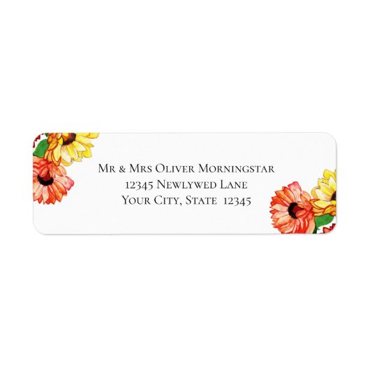 Gele en rode Waterverf bloemen Etiket (Voorkant)