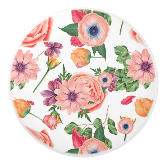 Gele en roze bloemen keramische knop (Voorkant)