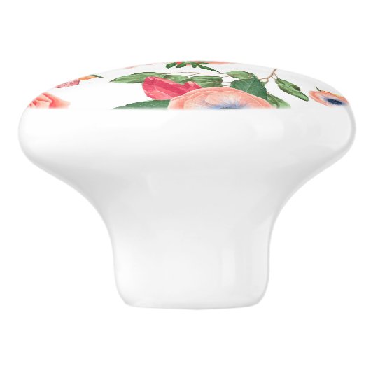 Gele en roze bloemen keramische knop (Zijkant)