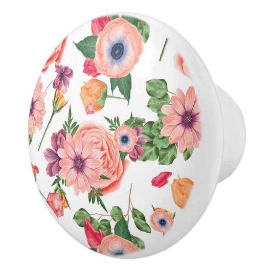 Gele en roze bloemen keramische knop (Rechts)