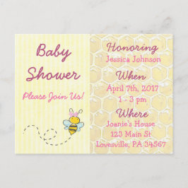 Gele en Roze Bumblebee Baby shower Uitnodiging Briefkaart