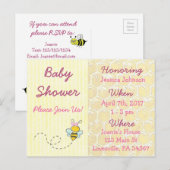 Gele en Roze Bumblebee Baby shower Uitnodiging Briefkaart (Voorkant / Achterkant)