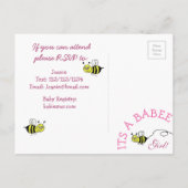 Gele en Roze Bumblebee Baby shower Uitnodiging Briefkaart (Achterkant)
