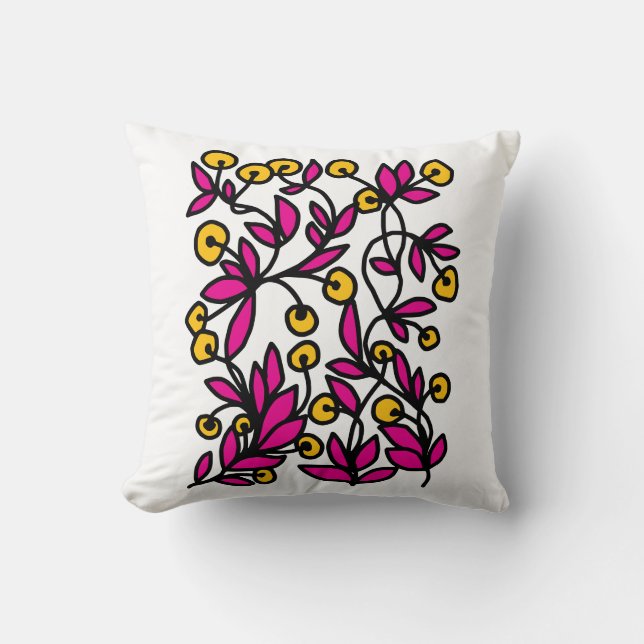 Gele en roze doodle kussen (Voorkant)