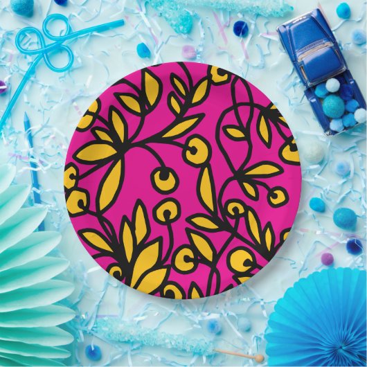 Gele en roze doodle papieren bordje (Feest)