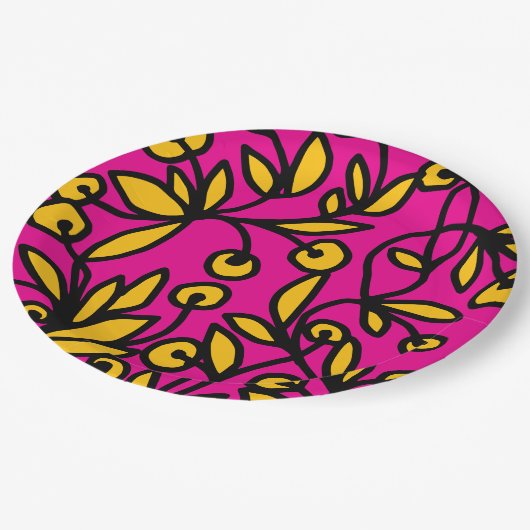 Gele en roze doodle papieren bordje (Gekanteld)