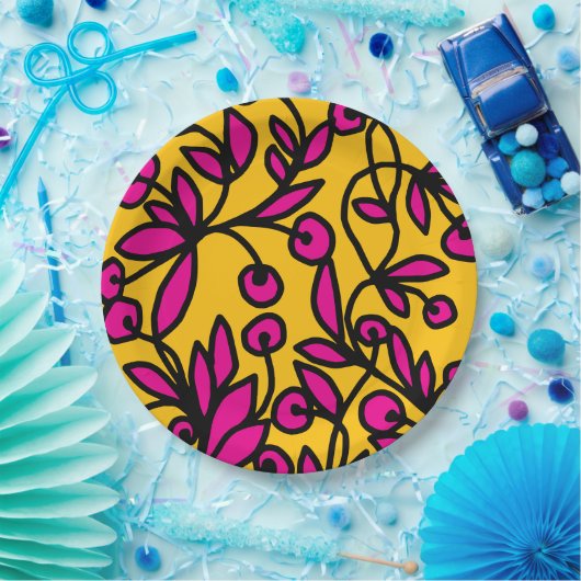 Gele en roze doodle papieren bordje (Feest)