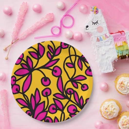 Gele en roze doodle papieren bordje (Feest)