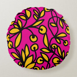 Gele en roze doodle rond kussen