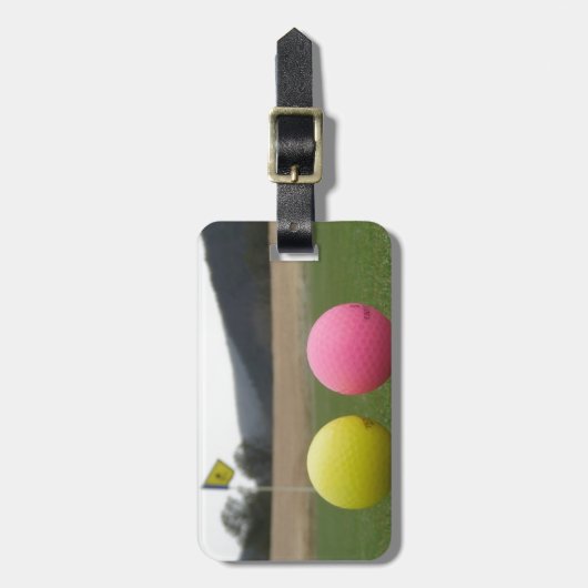 gele en roze golfballen, bagagelabel (Voorkant verticaal)