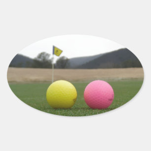 gele en roze golfballen, ovale sticker