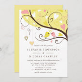 Gele en roze grillige lovebirds bruiloft kaart (Voorkant / Achterkant)