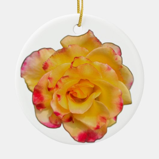 Gele en Roze Roos Keramisch Ornament (Voorkant)