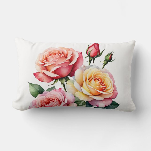 Gele en roze rozen met rosebuds kussen (Voorkant)