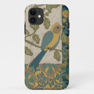 Gele en Teal Blauwe Vogel op een Tak iPhone 11 Hoesje