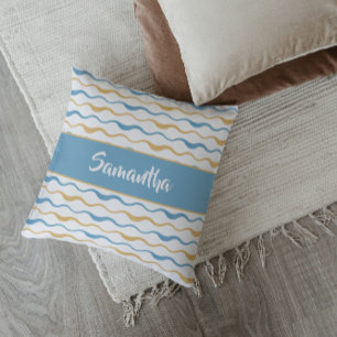 Gele en Teal golven Gepersonaliseerde Nautilus Boh Kussen