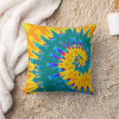 Gele en turquoise spiraal tie-dye kussen (Deken)
