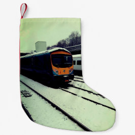 Gele en turquoise trein kleine kerstsok