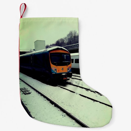 Gele en turquoise trein kleine kerstsok (Voorkant)