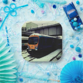 Gele en turquoise trein papieren bordje (Feest)