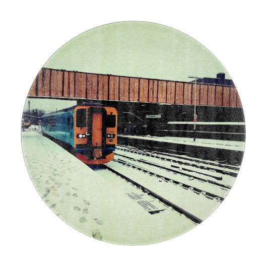 Gele en turquoise trein snijplank (Voorkant)