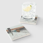 Gele en turquoise trein stenen onderzetter (Zijkant)