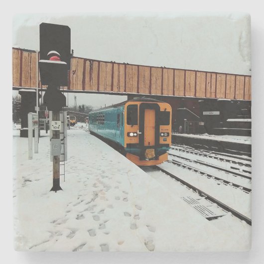 Gele en turquoise trein stenen onderzetter (Voorkant)