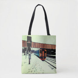 Gele en turquoise trein tote bag