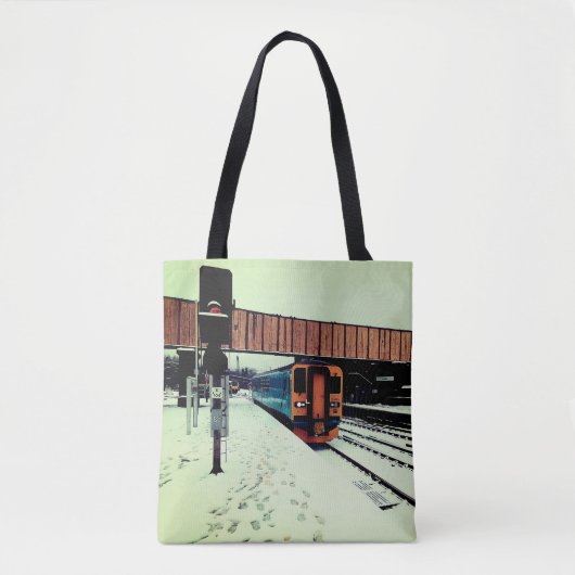 Gele en turquoise trein tote bag (Voorkant)