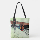 Gele en turquoise trein tote bag (Achterkant)