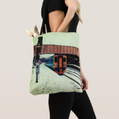 Gele en turquoise trein tote bag (Dichtbij)