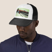 Gele en turquoise trein trucker pet (In situ)