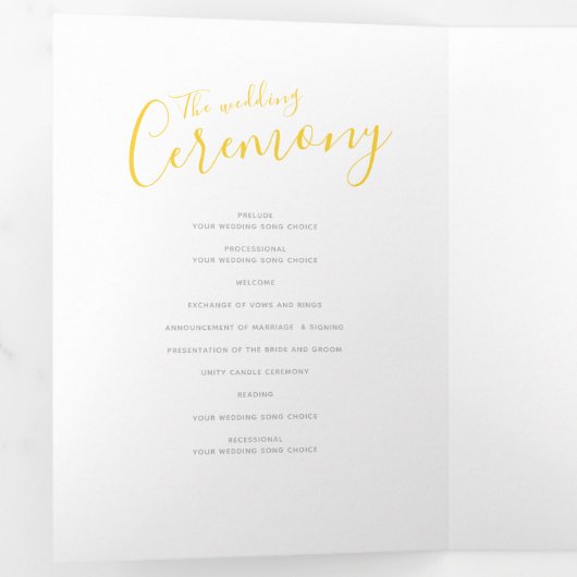 Gele en witte abstracte huwelijksceremonie drieluik programma (Binnenzijde eerst)