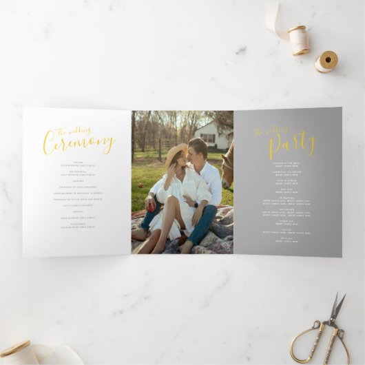 Gele en witte abstracte huwelijksceremonie drieluik programma (Binnen)