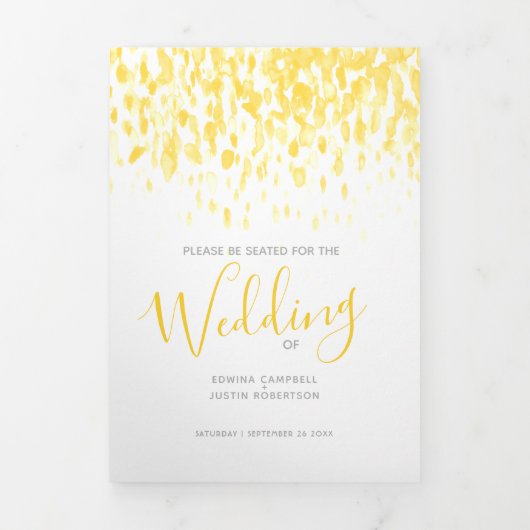 Gele en witte abstracte huwelijksceremonie drieluik programma (Cover)