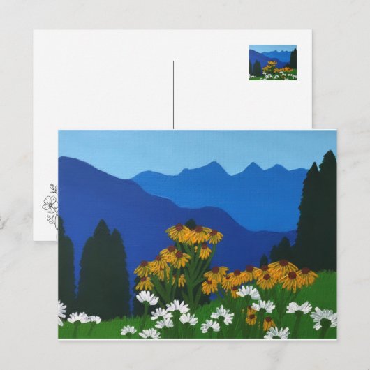 Gele en witte bergbloemen briefkaart (Voorkant / Achterkant)