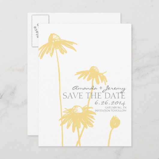 Gele en Witte Black Eyed Susans Save the Date Aankondigingskaart (Voorkant / Achterkant)