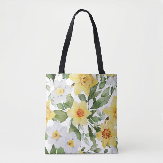 Gele en witte bladbloemen tote bag (Voorkant)