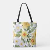 Gele en witte bladbloemen tote bag (Achterkant)