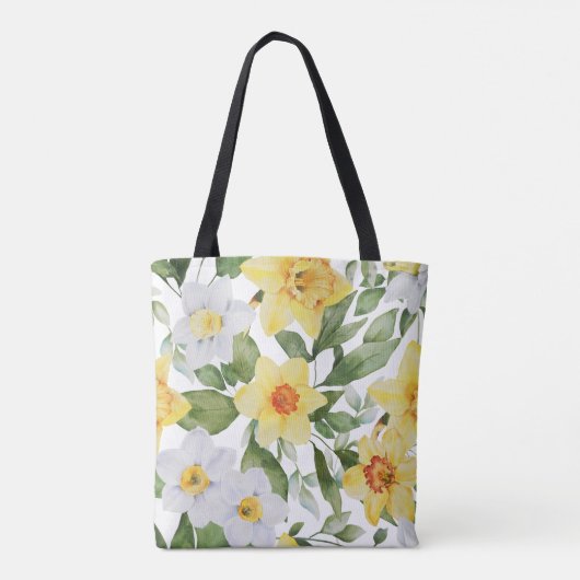 Gele en witte bladbloemen tote bag (Achterkant)