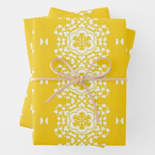 Gele en witte bloem inpakpapier vel (In situ)